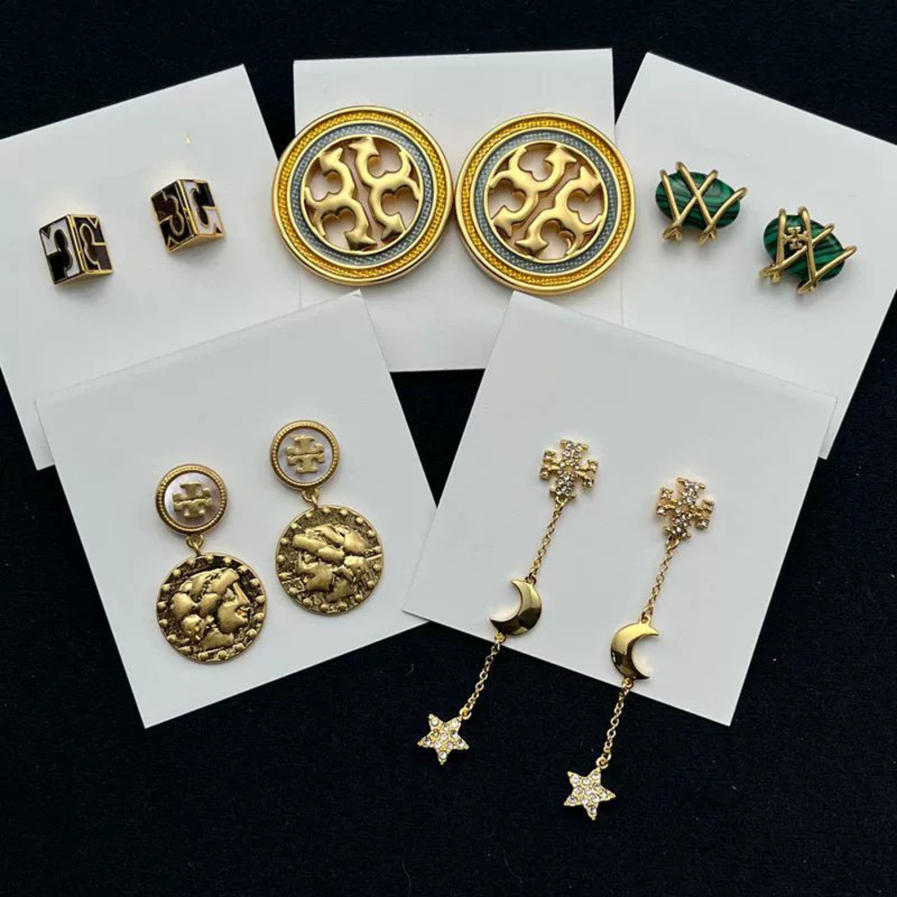 Tory Burch Gold Plated Copper Pair Stud Earrings Enamel Painted Micro Set